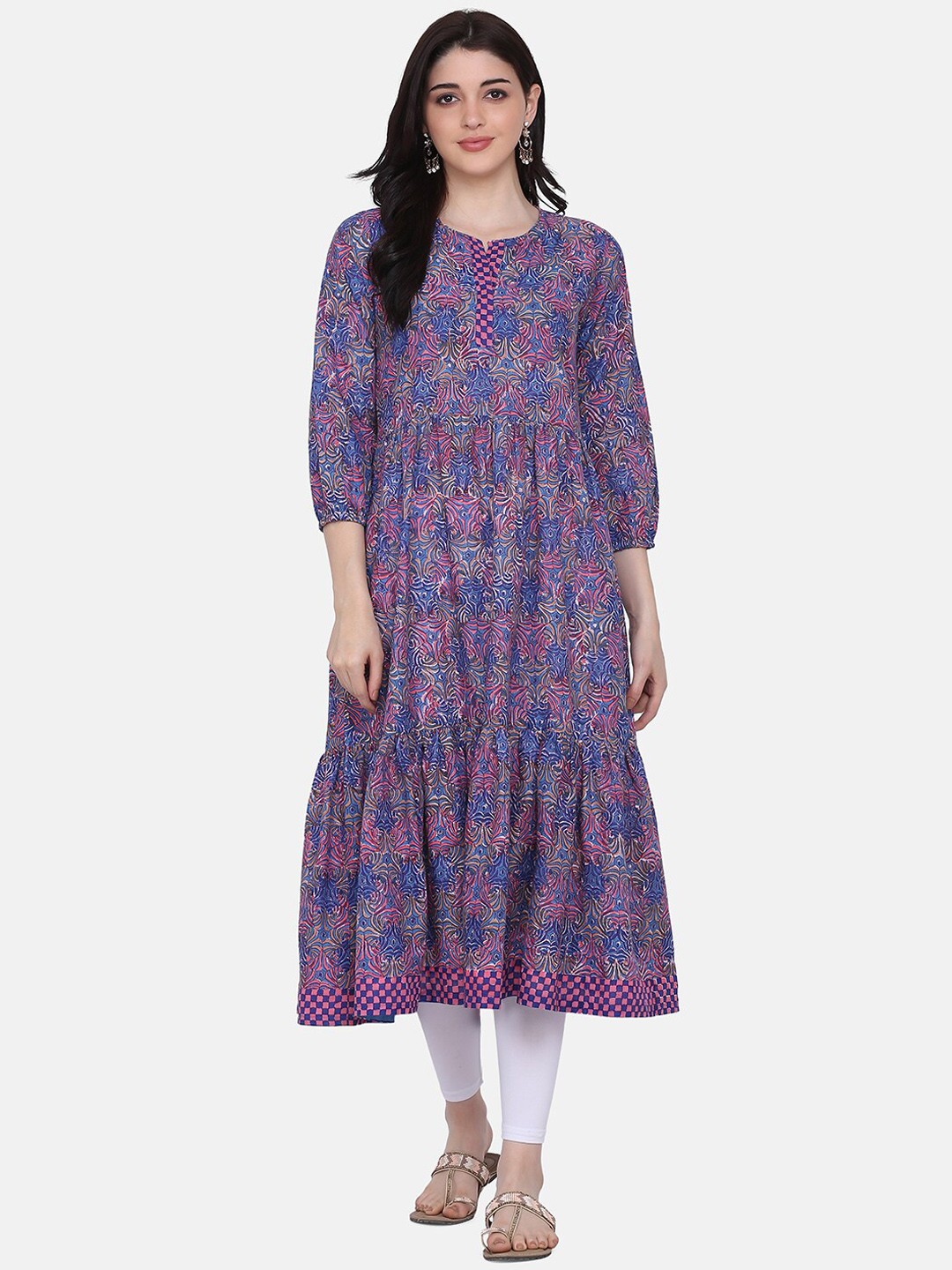 

Saanjh Women Blue Printed Anarkali Kurta