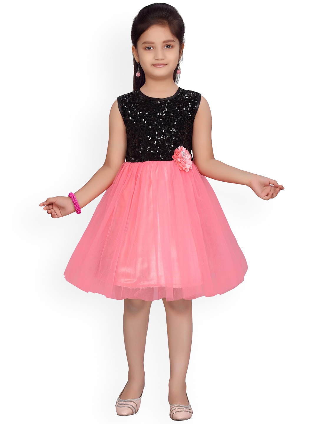 Aarika Girls Black Embellished Fit and Flare Dress