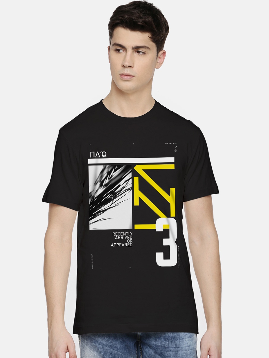 

THREADCURRY Men Black Printed Round Neck Pure Cotton T-shirt