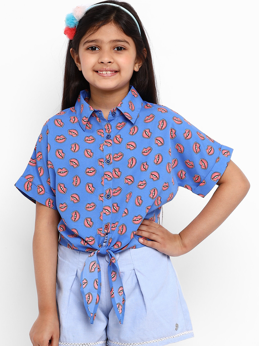 

Natilene Girls Blue & Pink Regular Fit Printed Casual Shirt