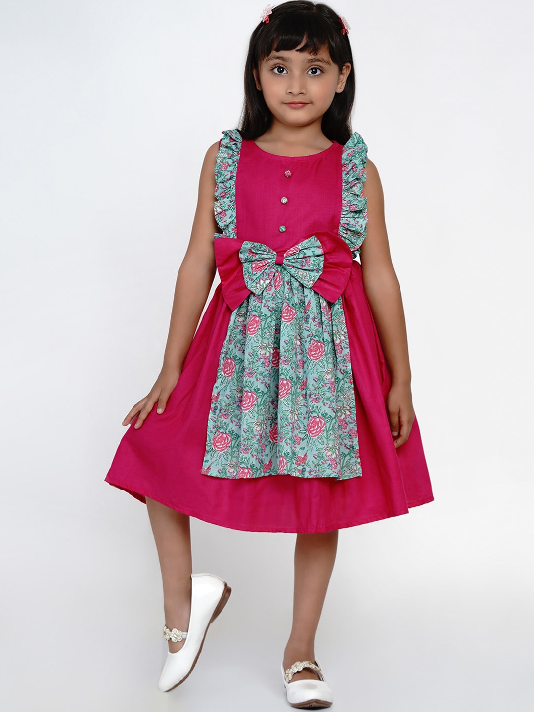Bitiya by Bhama Girls Fuchsia Printed Fit and Flare Dress