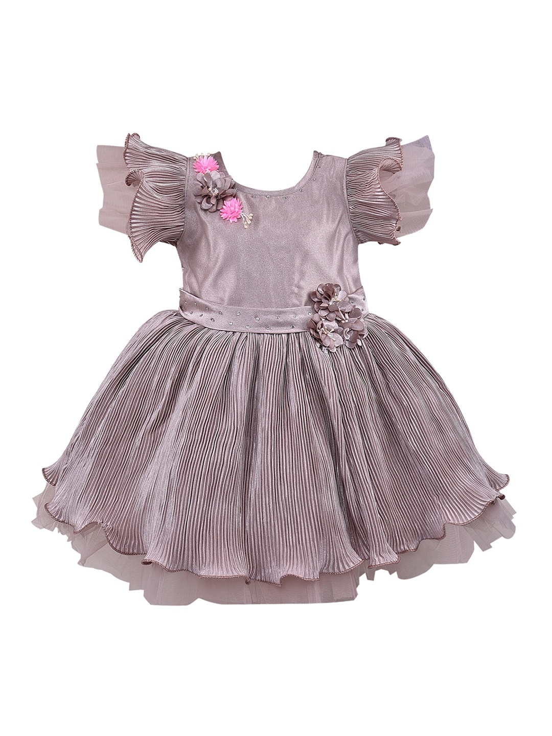 

Wish Karo Girls Grey Self Design Fit and Flare Dress