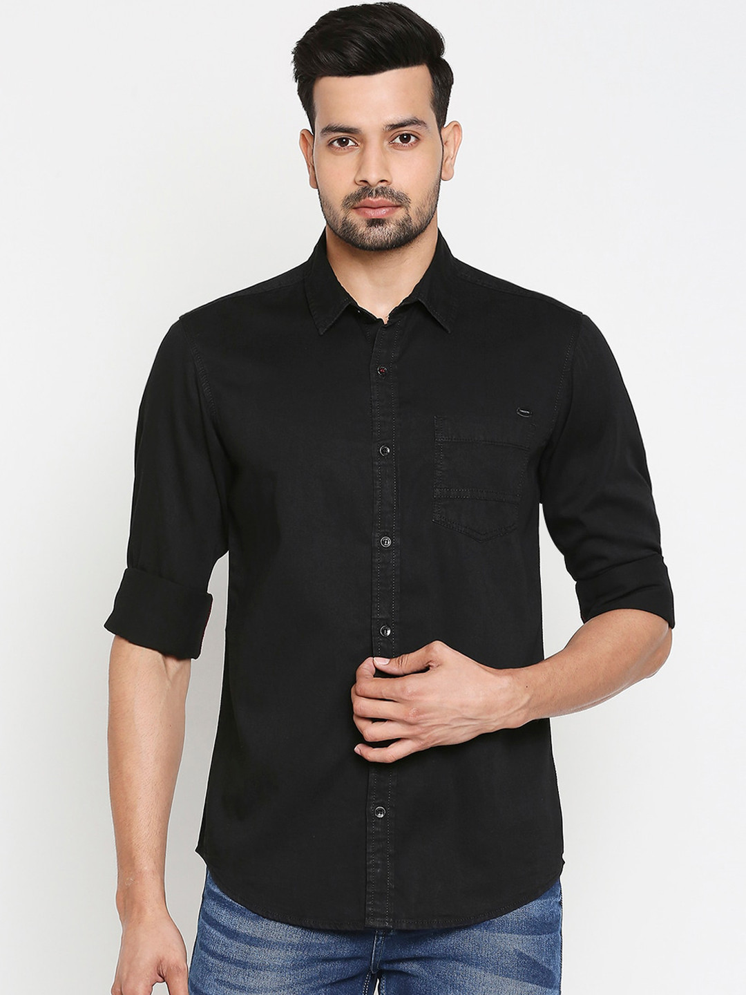 

Mufti Men Black Slim Fit Solid Casual Shirt