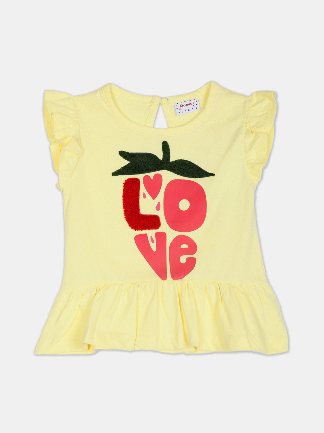 

Donuts Girls Yellow Printed Flutter Sleeves Blouson Top