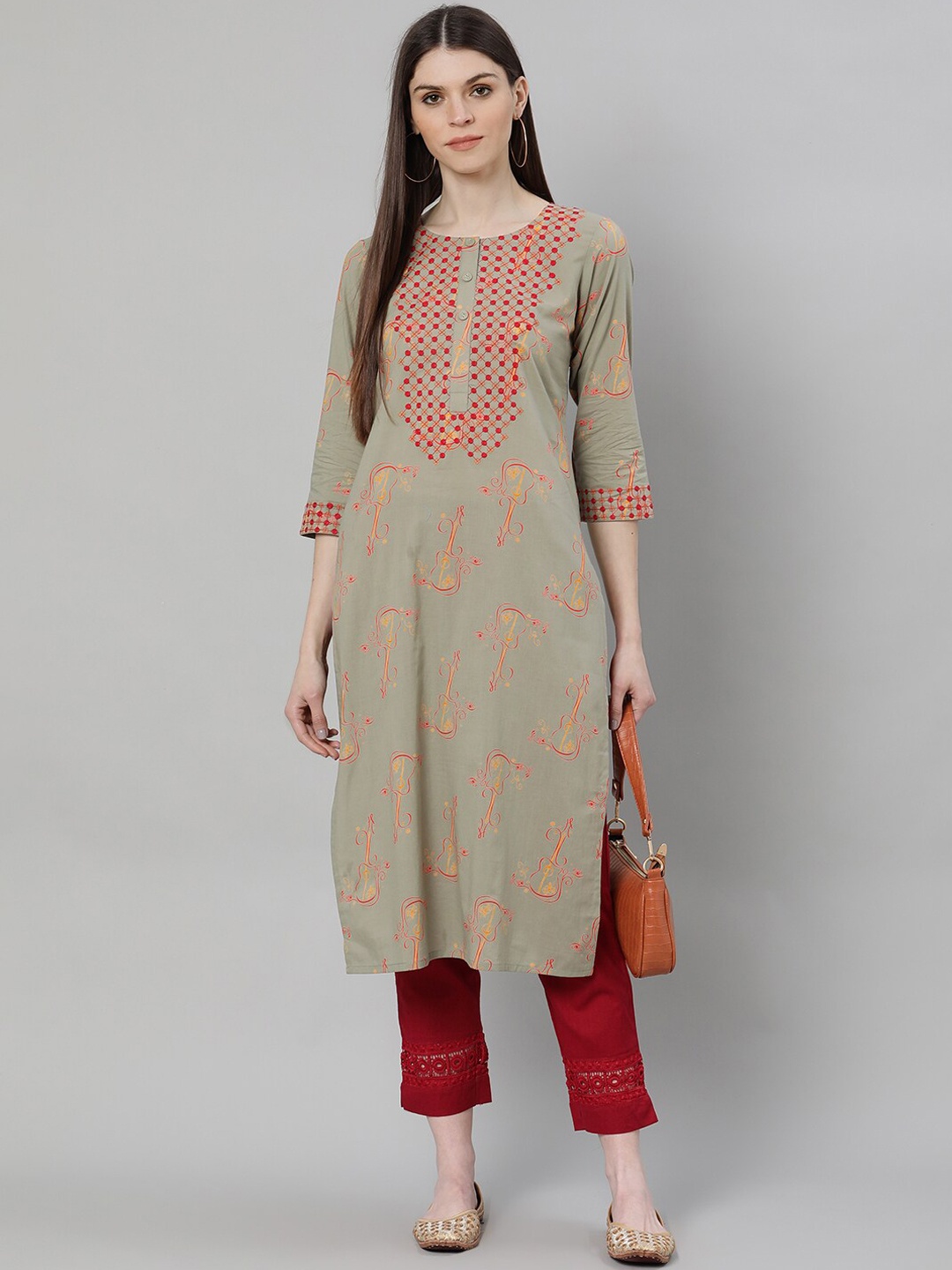 

Libas Women Printed Thread Work Kurta, Green