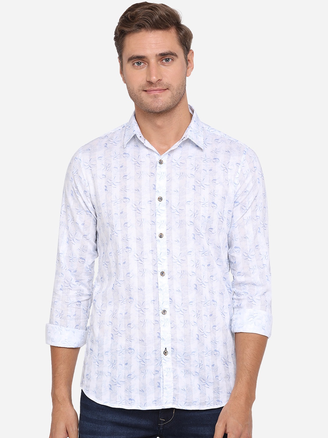 

JADE BLUE Men White Slim Fit Printed Cotton Casual Shirt
