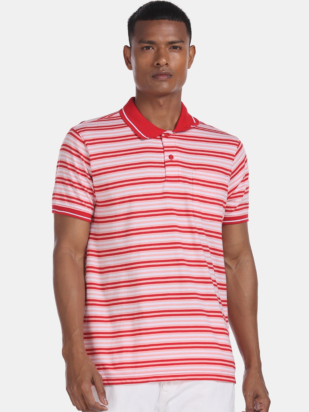 

Ruggers Men Red Striped Polo Collar T-shirt