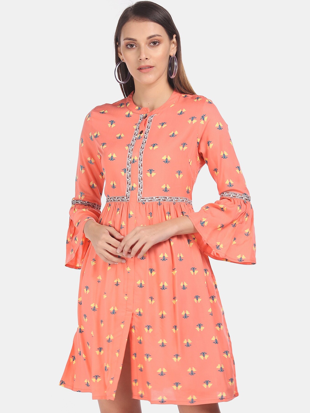 

Karigari Women Coral Printed Fit and Flare Dress