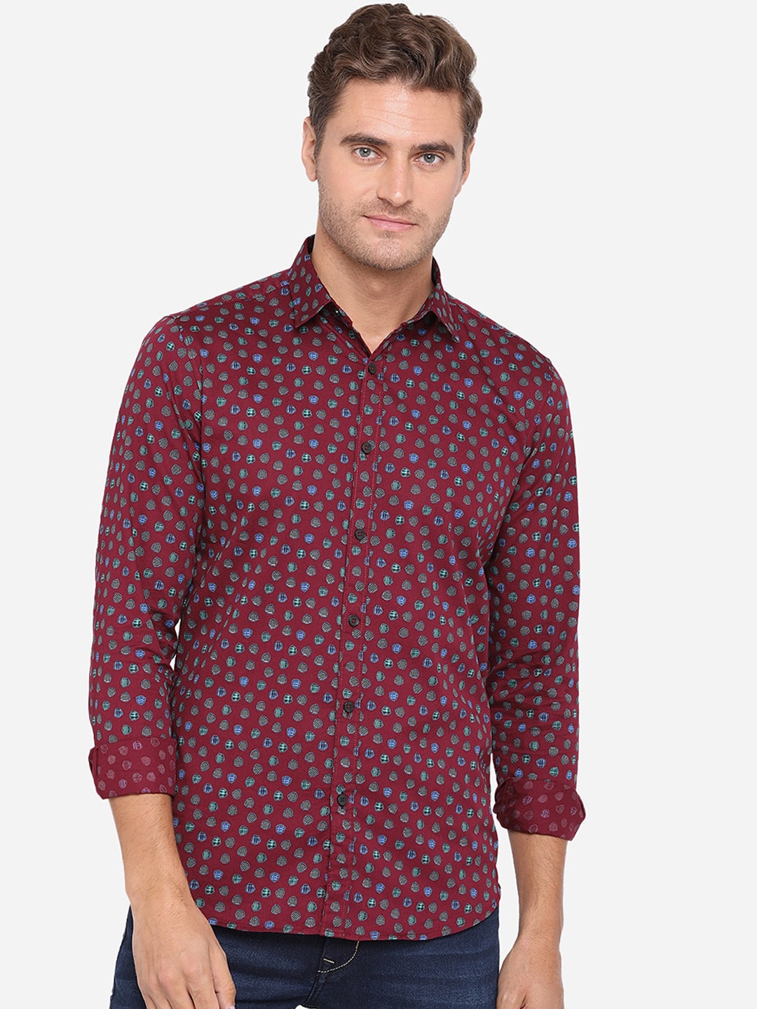 JADE BLUE Men Maroon Slim Fit Printed Casual Shirt