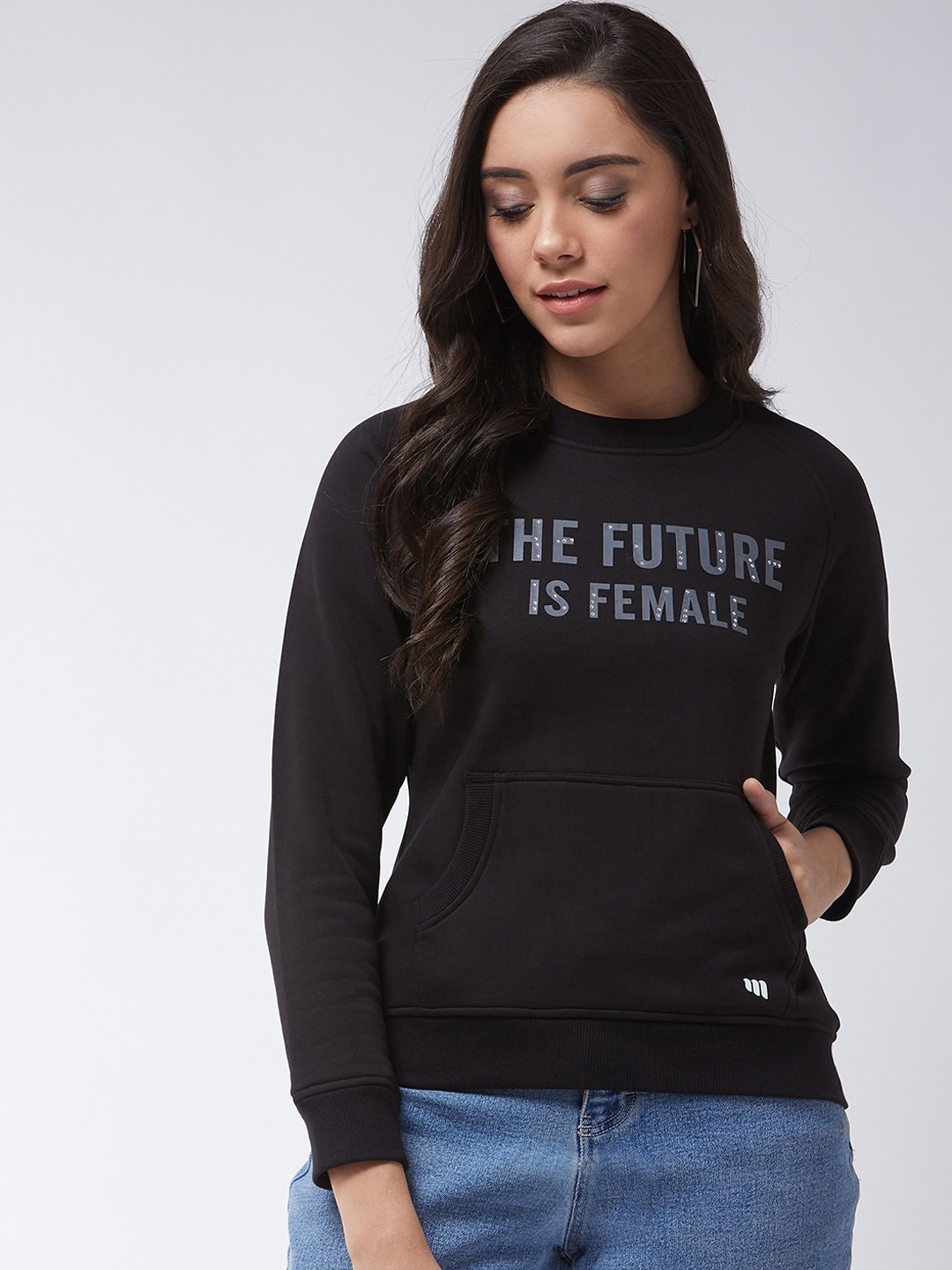 

Modeve Women Black & Grey Printed Cotton Blend Sweatshirt