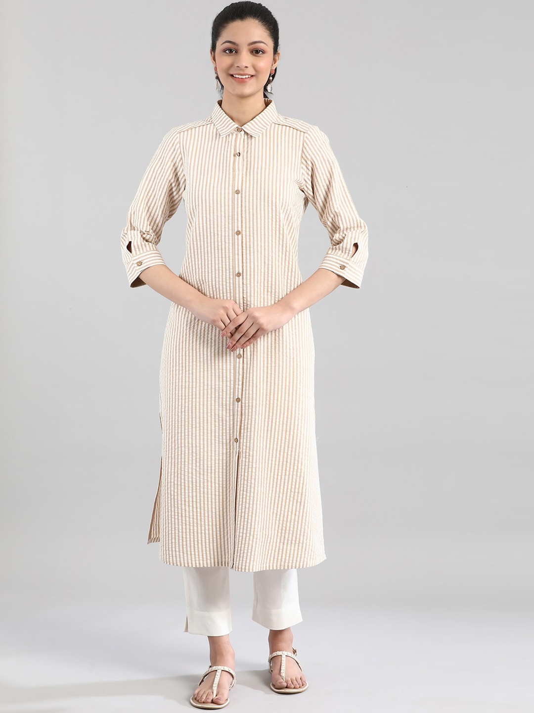 

AURELIA Women Beige Striped Kurta