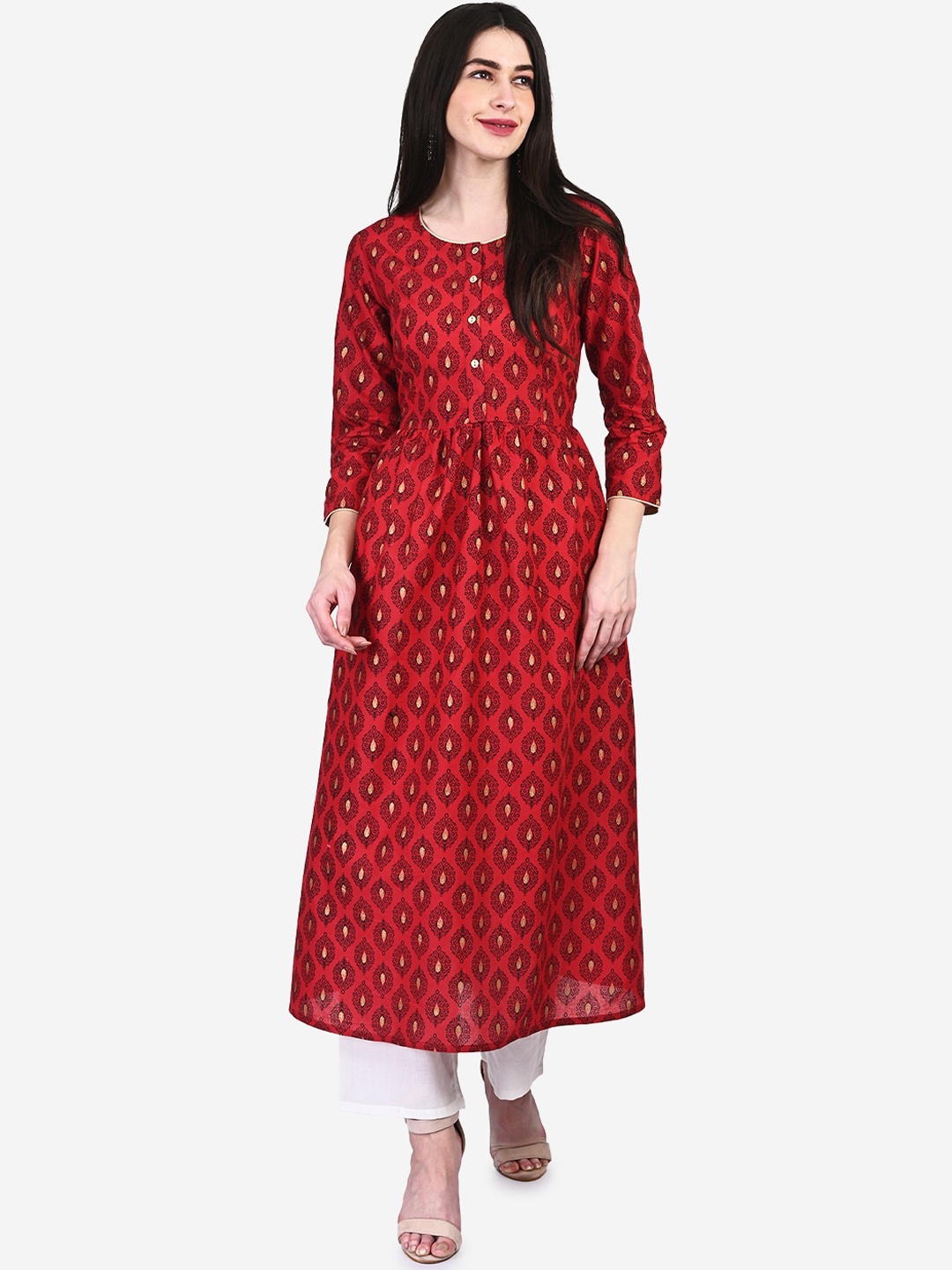 

Be Indi Women Red & Black Printed Fit and Flare Dress