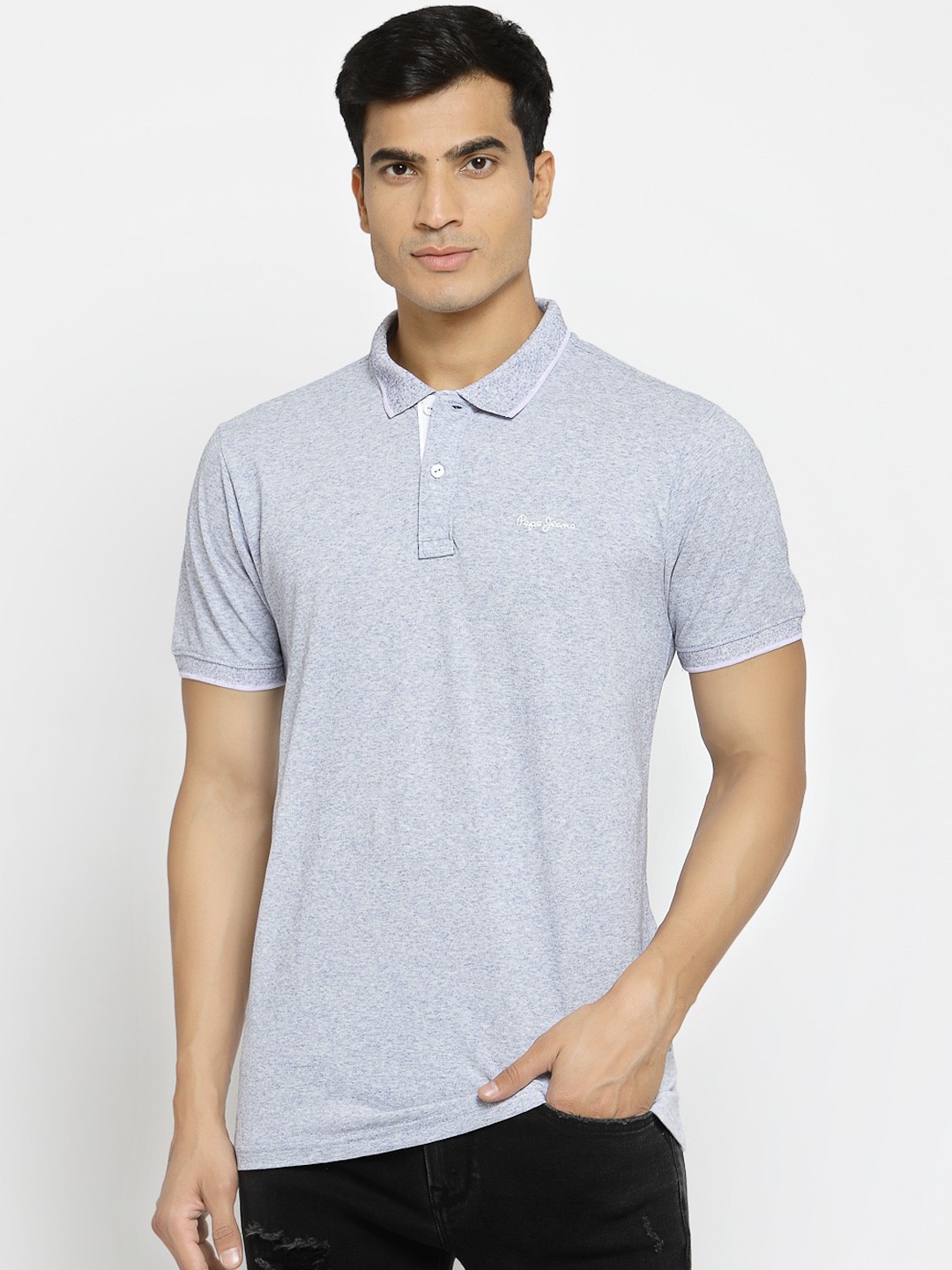 

Pepe Jeans Men Blue Solid Polo Collar T-shirt