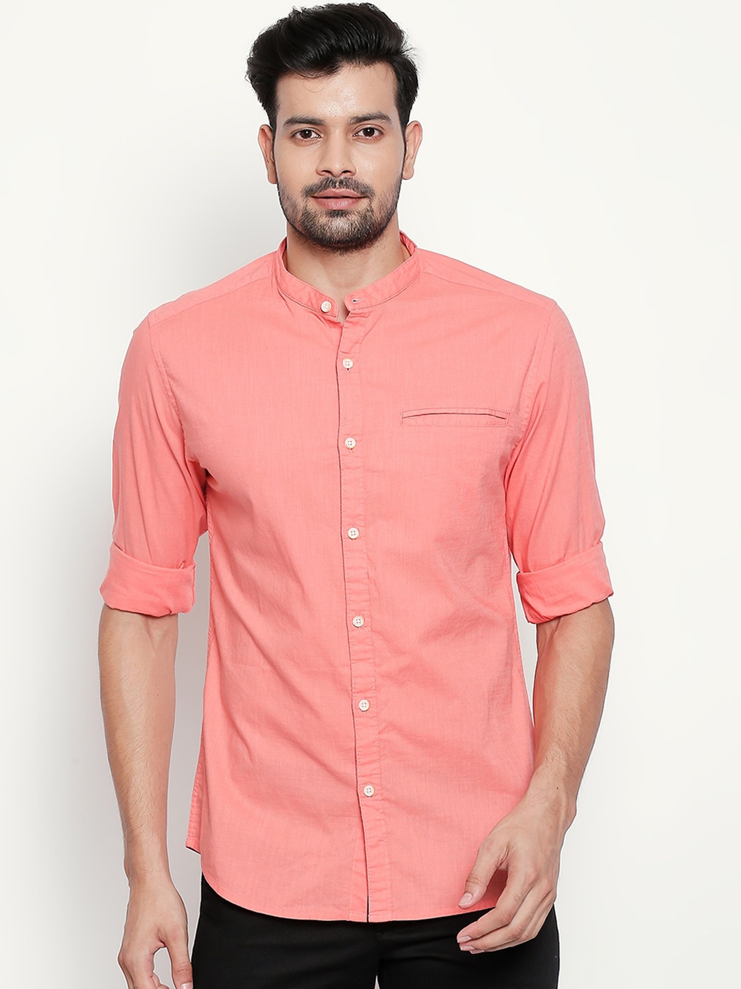 

BYFORD by Pantaloons Men Coral Slim Fit Solid Cotton Casual Shirt
