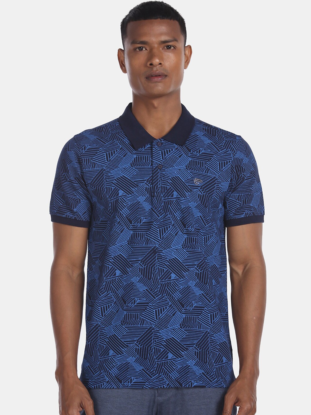 

Ruggers Men Navy Blue Printed Polo Collar T-shirt
