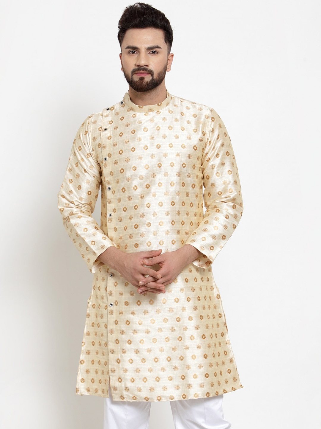

KLOTTHE Men Beige Woven Design Raw Silk Kurta