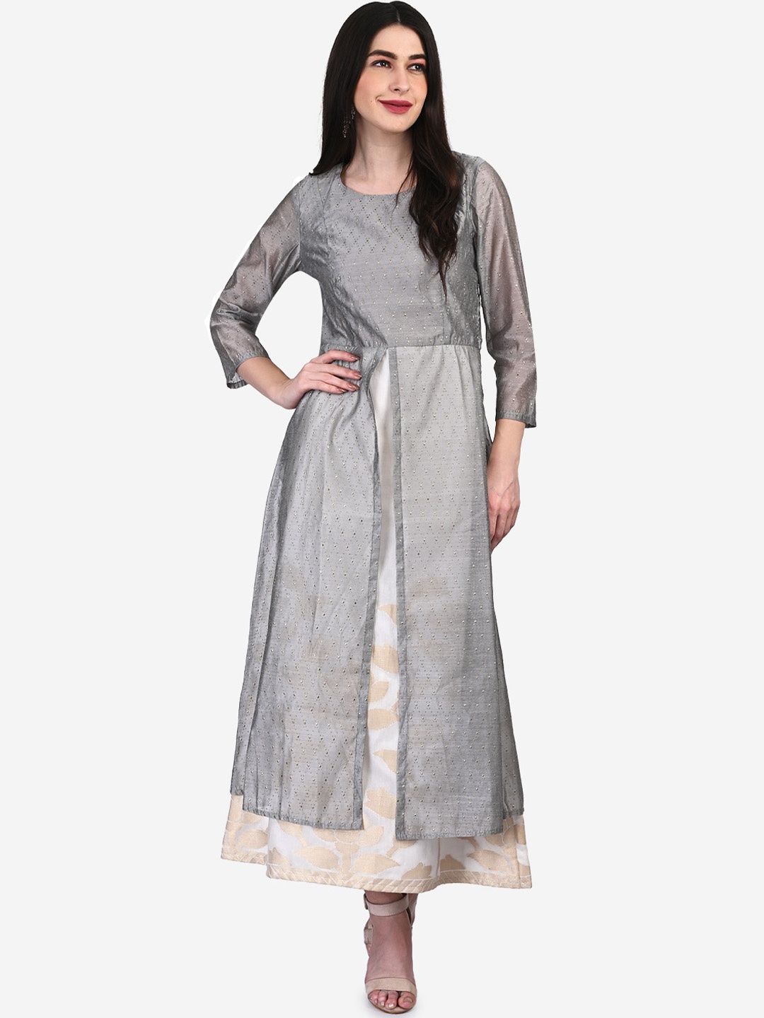 

Be Indi Women Grey Embellished Maxi Dress