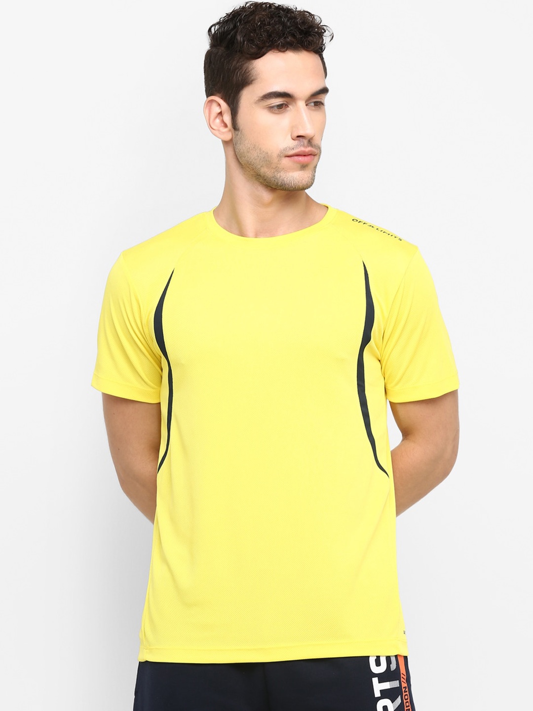 

OFF LIMITS Men Yellow Solid Round Neck T-shirt