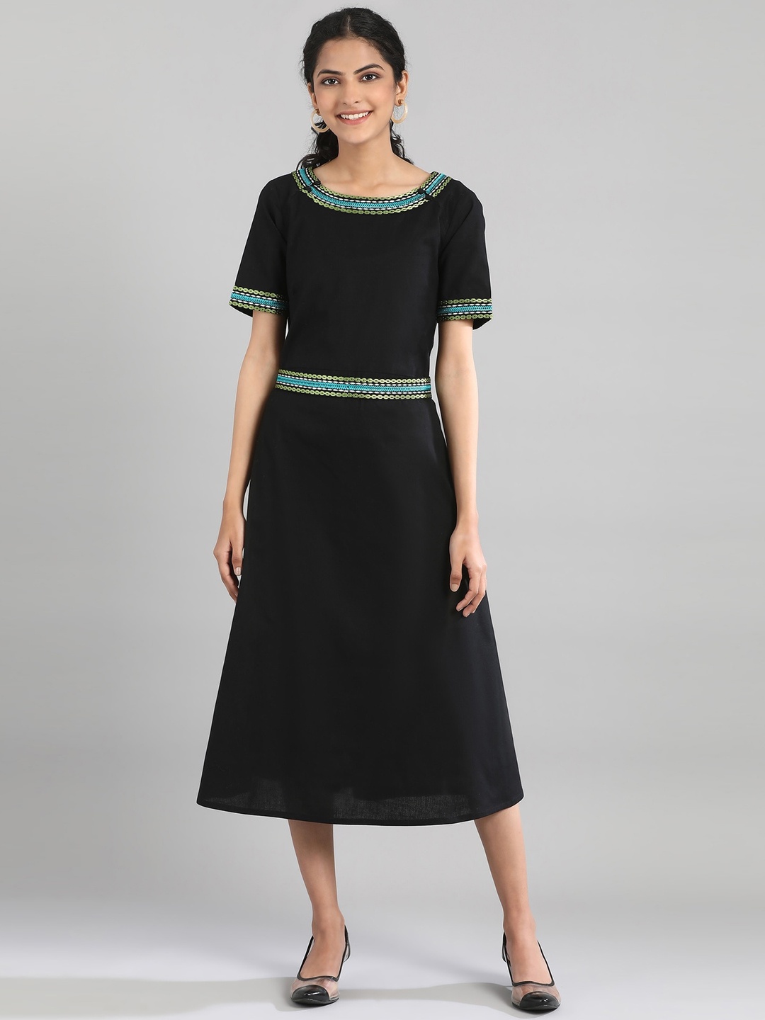 

AURELIA Women Black Solid A-Line Dress