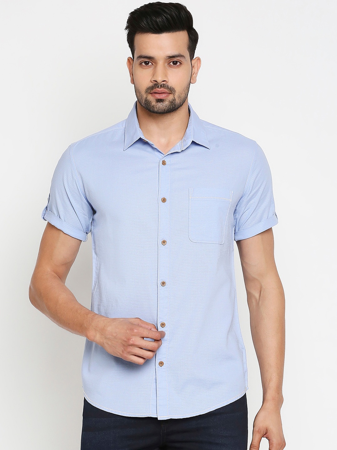 

Mufti Men Blue & White Slim Fit Striped Casual Shirt