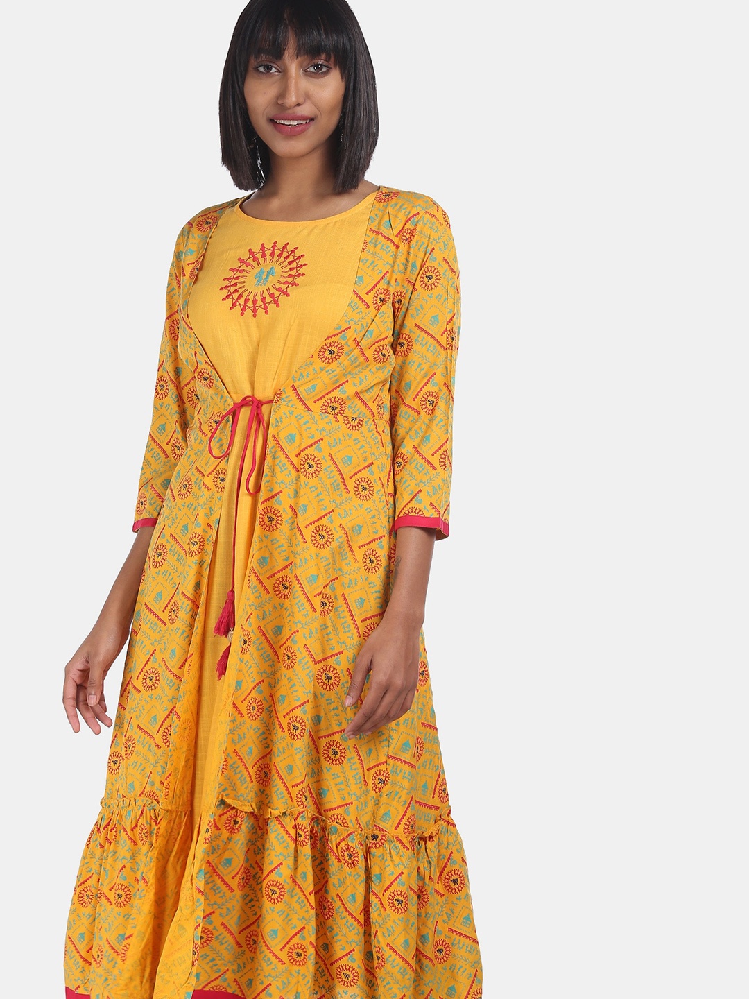 

Anahi Women Yellow & Red Floral Printed Anarkali Layered Kurta