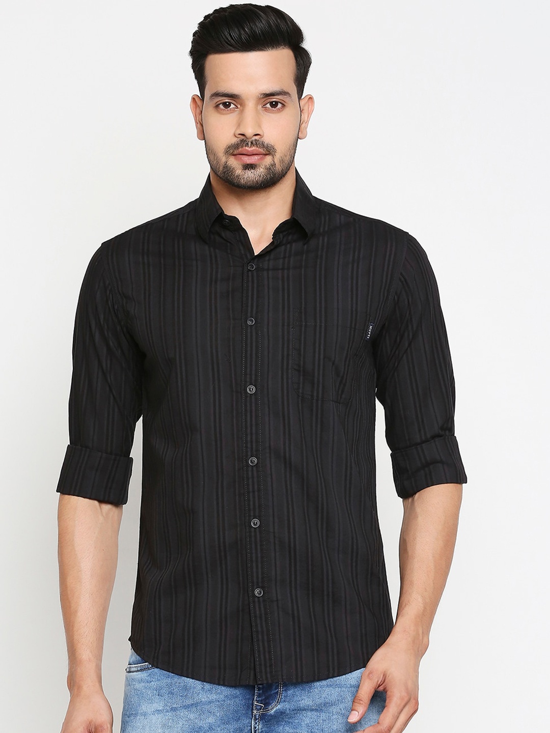 

Mufti Men Black Slim Fit Solid Casual Shirt