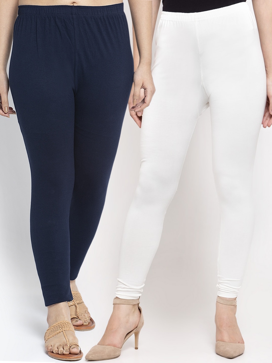 

GRACIT Women Pack Of 2 Solid Ankle-Length Leggings, White
