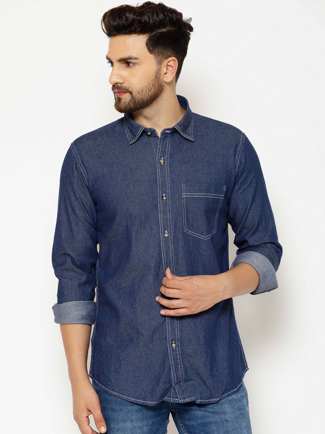 EPPE Men Blue Slim Fit Solid Casual Shirt