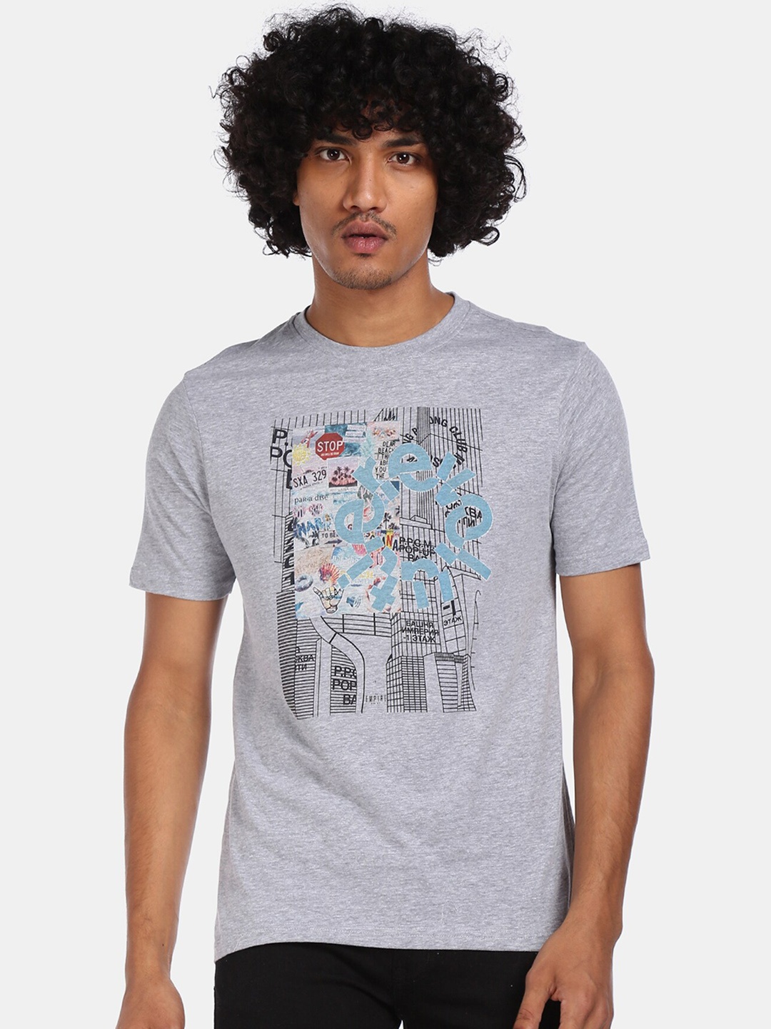 

Colt Men Grey Printed Round Neck T-shirt