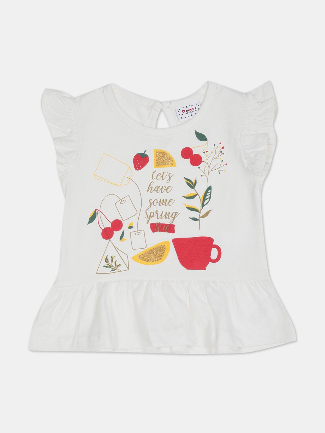 

Donuts Girls White Printed Flutter Sleeves Regular Top
