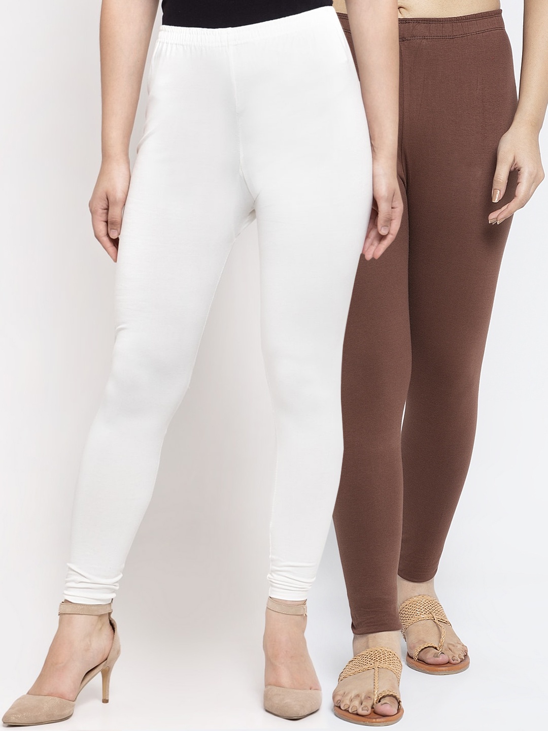 

GRACIT Women Pack Of 2 Solid Ankle-Length Leggings, White
