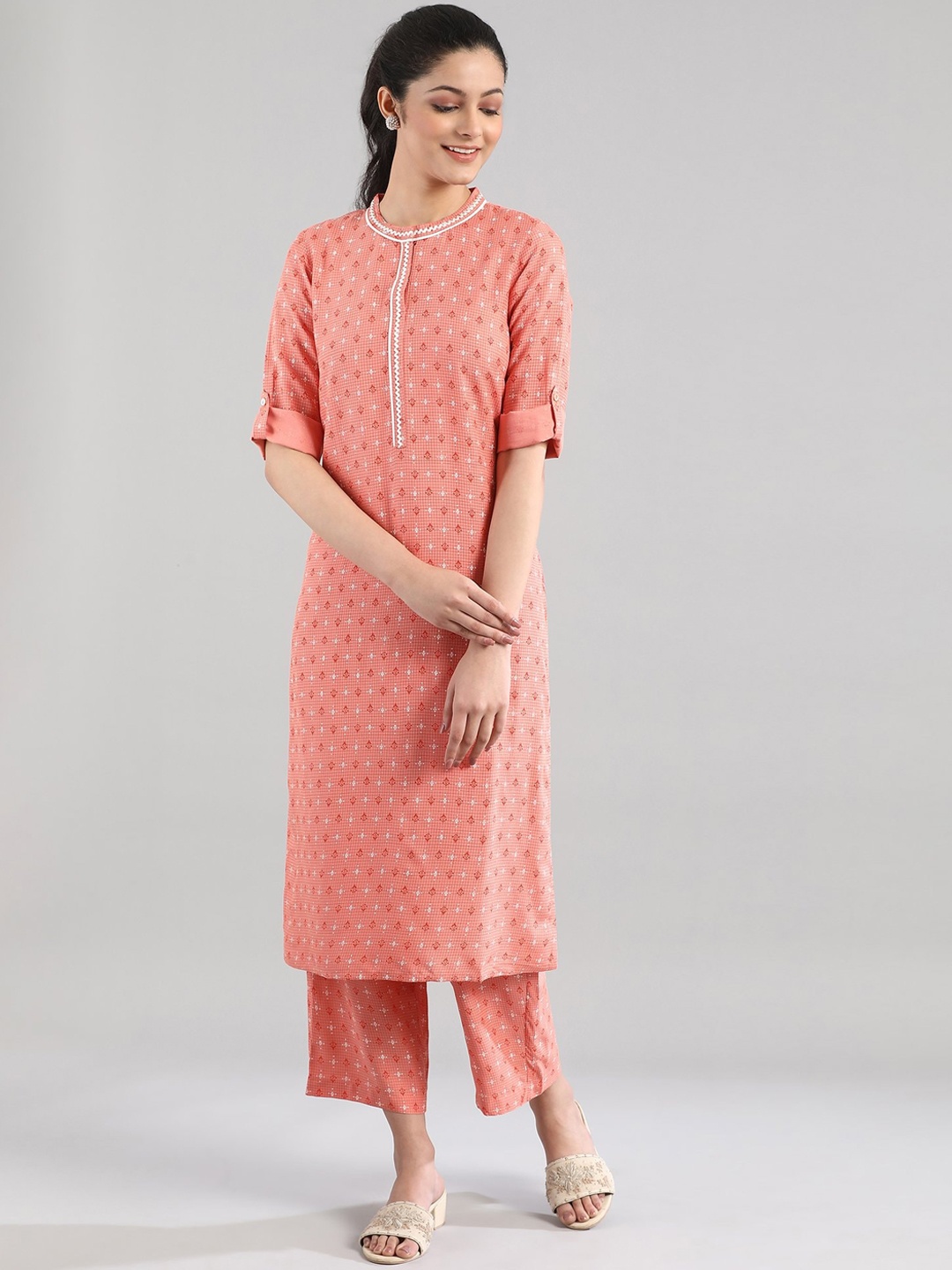

AURELIA Women Peach-Coloured Printed Kurta