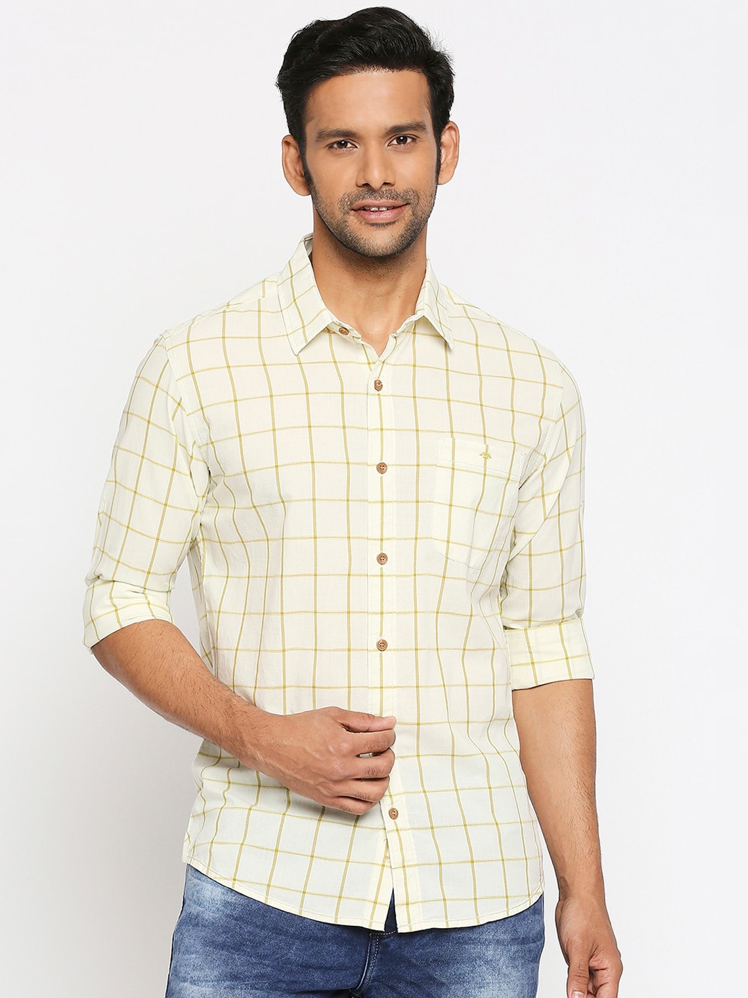 

Mufti Men Yellow Slim Fit Checked Casual Shirt