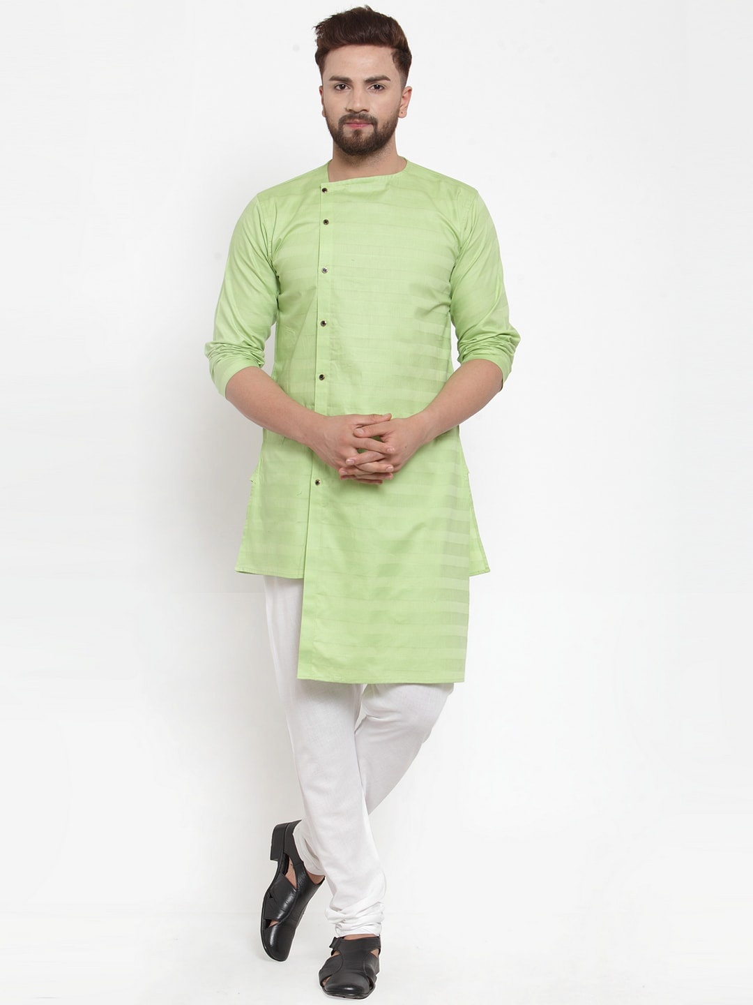 

KLOTTHE Men Green Striped Pathani Kurta