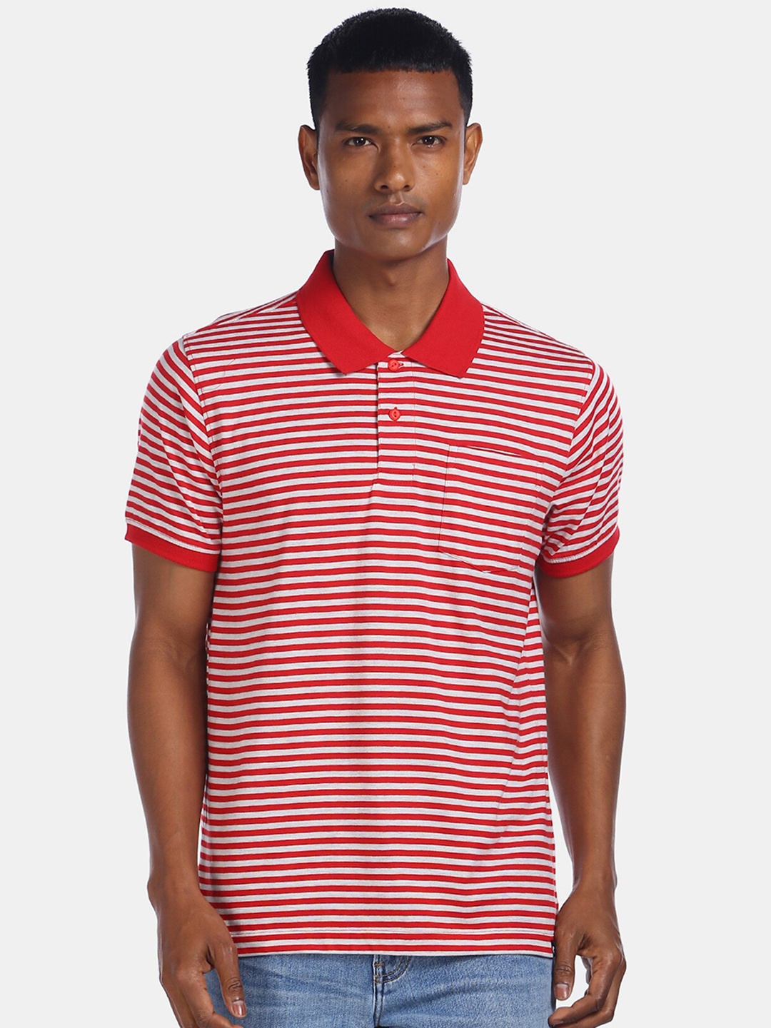 

Ruggers Men Red Striped Polo Collar T-shirt