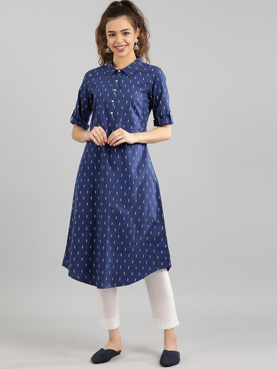 

AURELIA Women Blue Geometric Kurta
