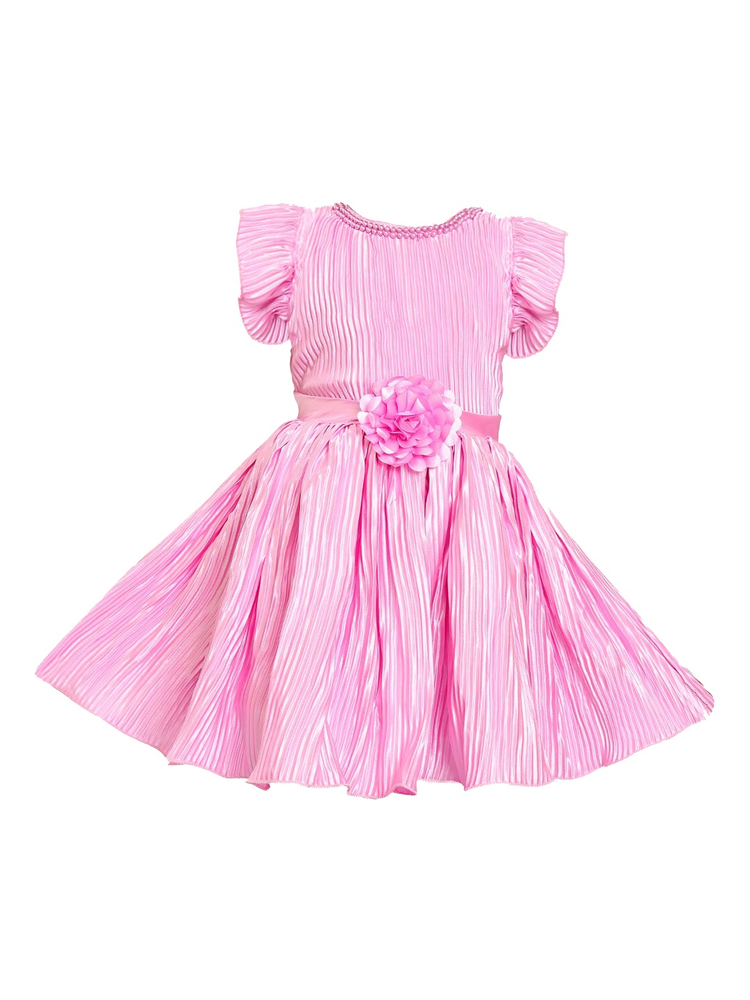 Wish Karo Girls Pink Self Design Fit and Flare Dress