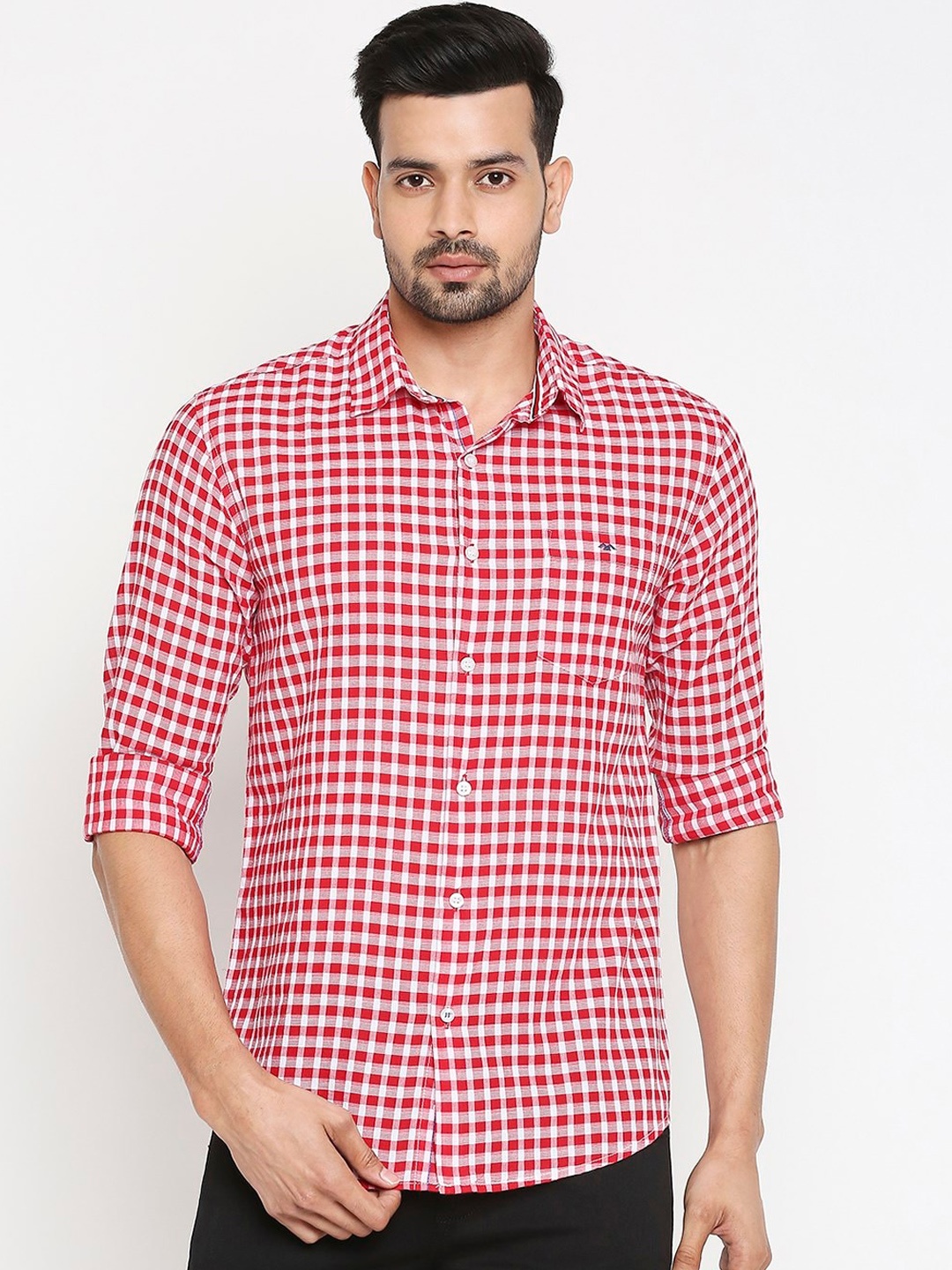 

Mufti Men Red & Grey Slim Fit Checked Casual Cotton Shirt