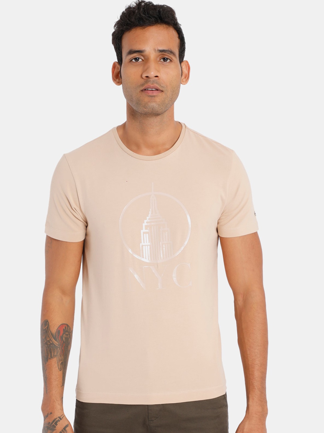

Arrow New York Men Beige Printed Round Neck T-shirt