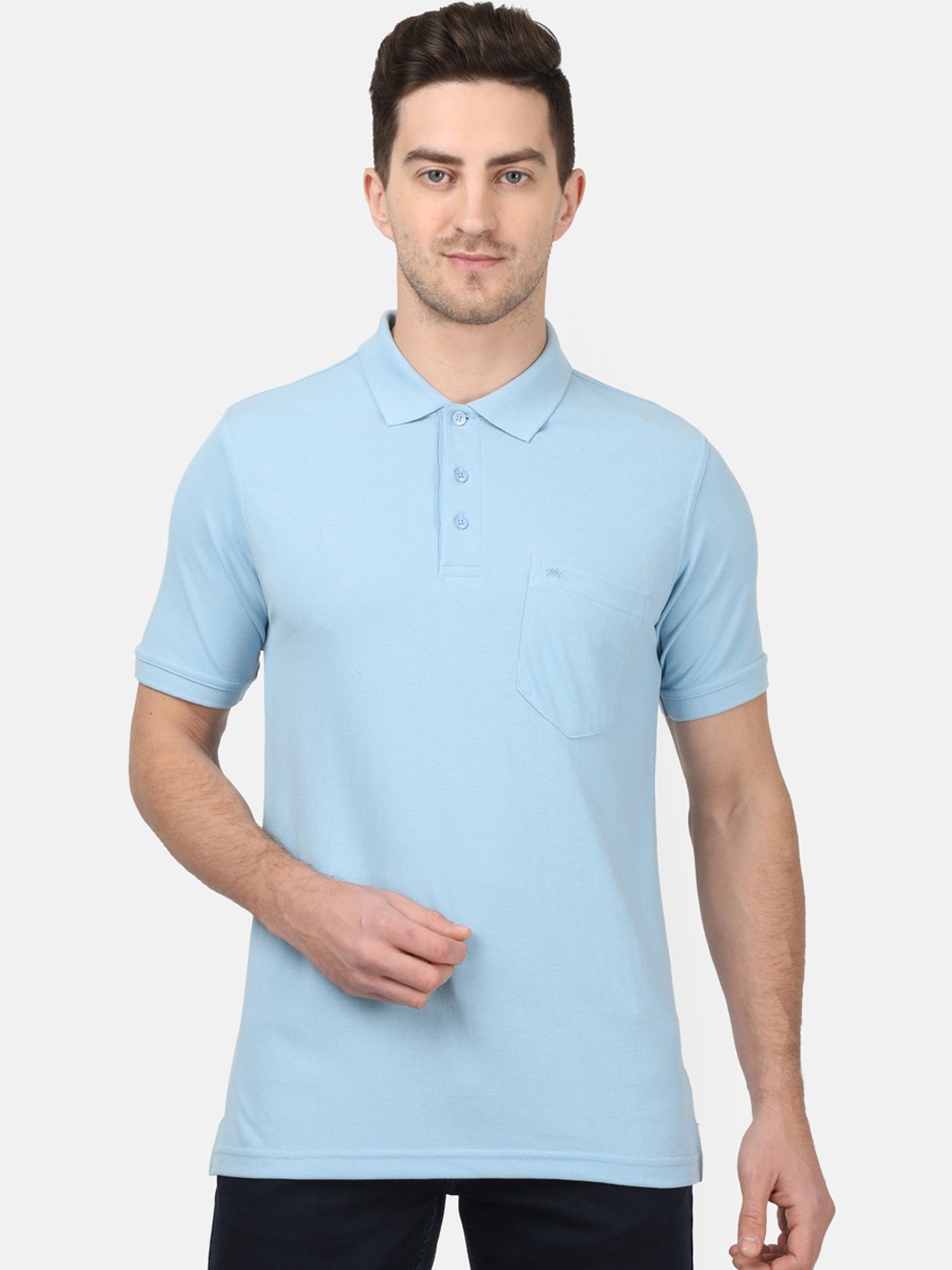 

Monte Carlo Men Blue Solid Polo Collar T-shirt