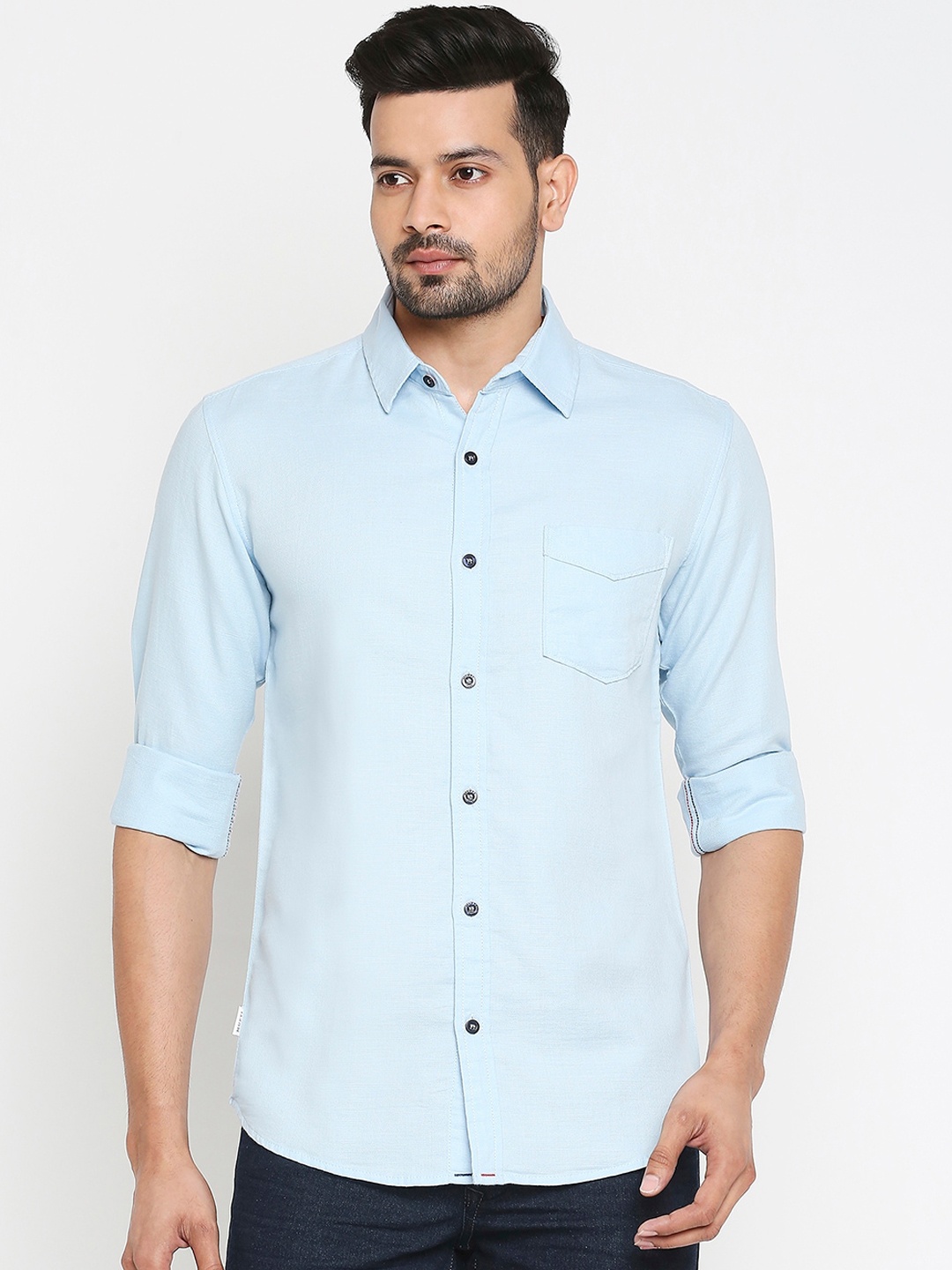 

Mufti Men Blue Slim Fit Solid Casual Shirt