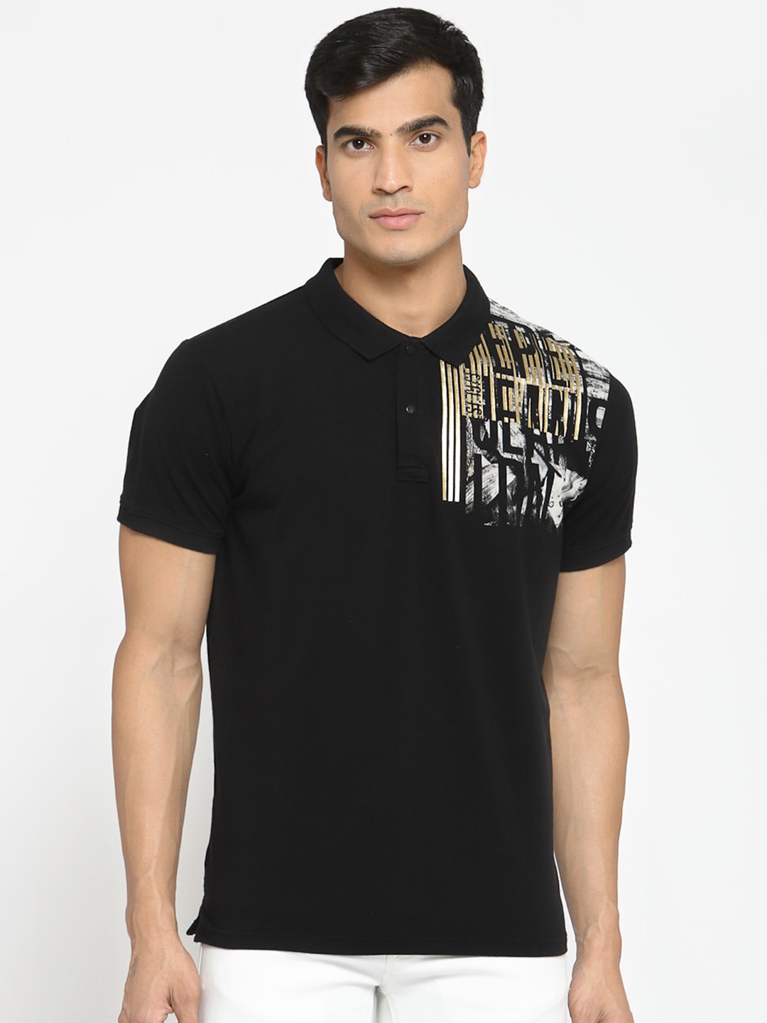 

Pepe Jeans Men Black Printed V-Neck T-shirt