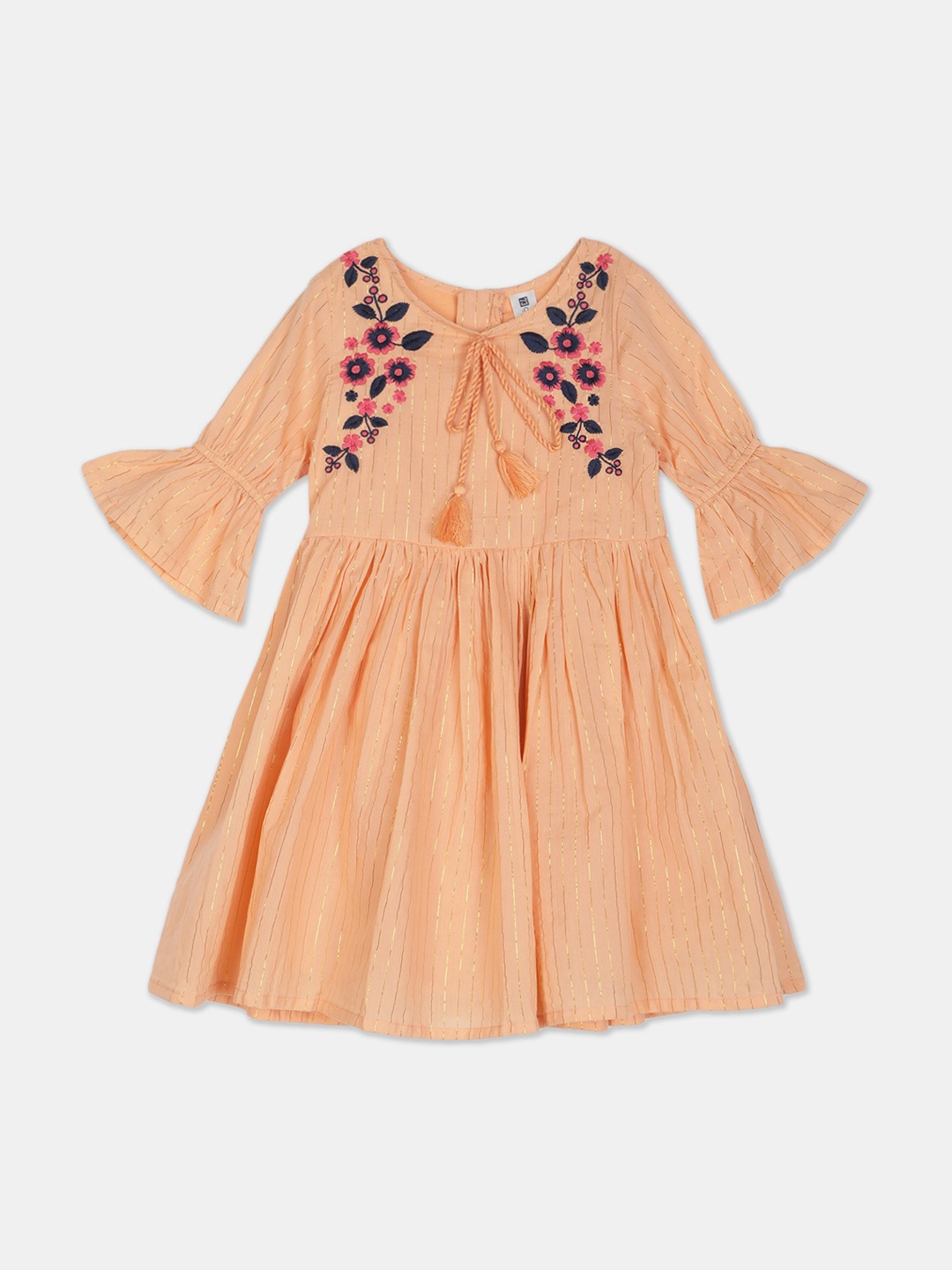 

Cherokee Girls Peach-Coloured Embroidered Fit and Flare Dress