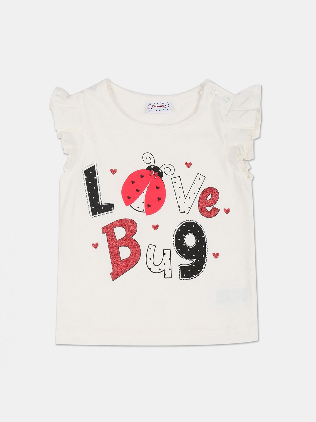

Donuts Off White & Red Printed Regular Top