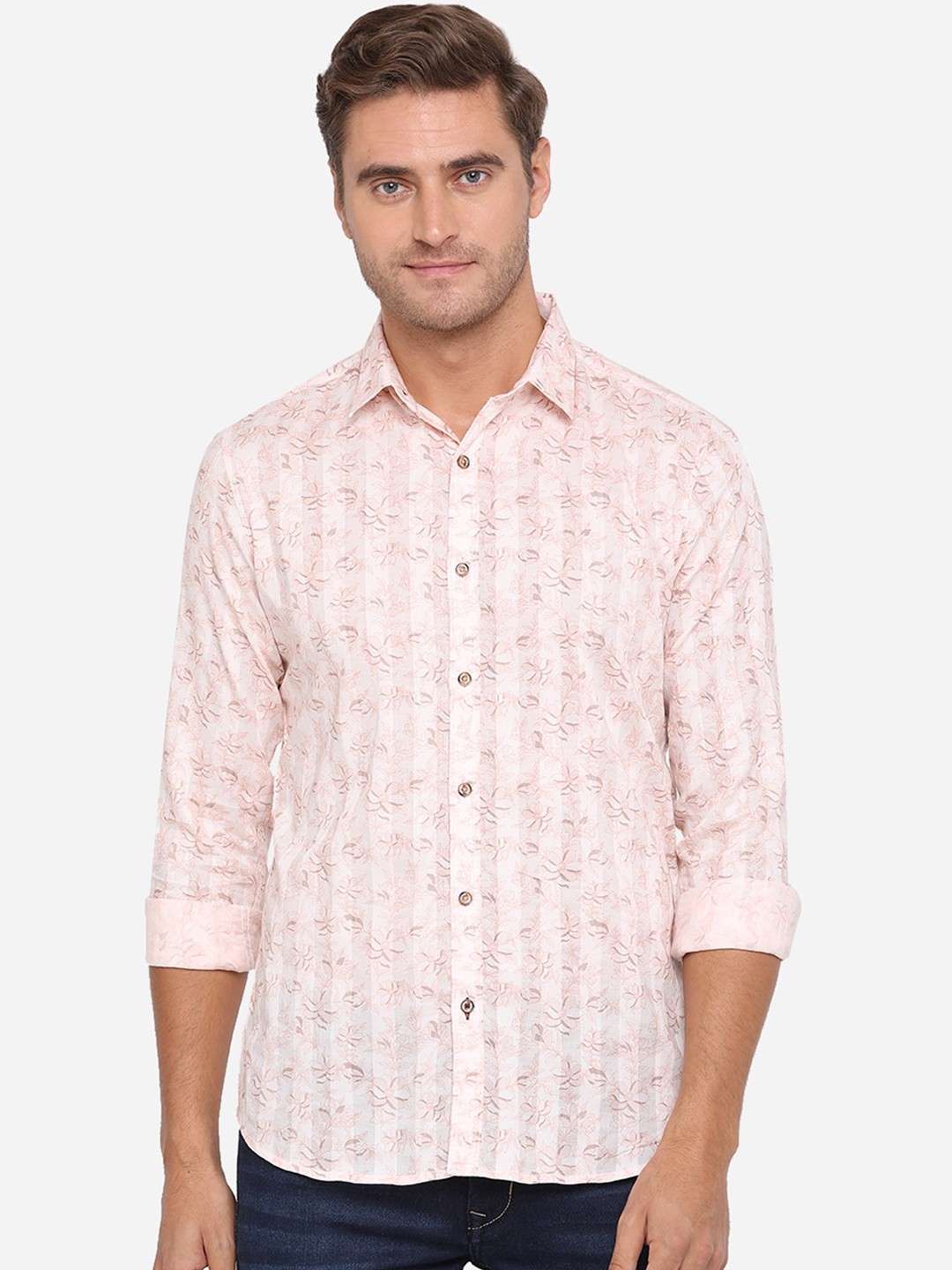 

JADE BLUE Men Pink Slim Fit Printed Casual Shirt