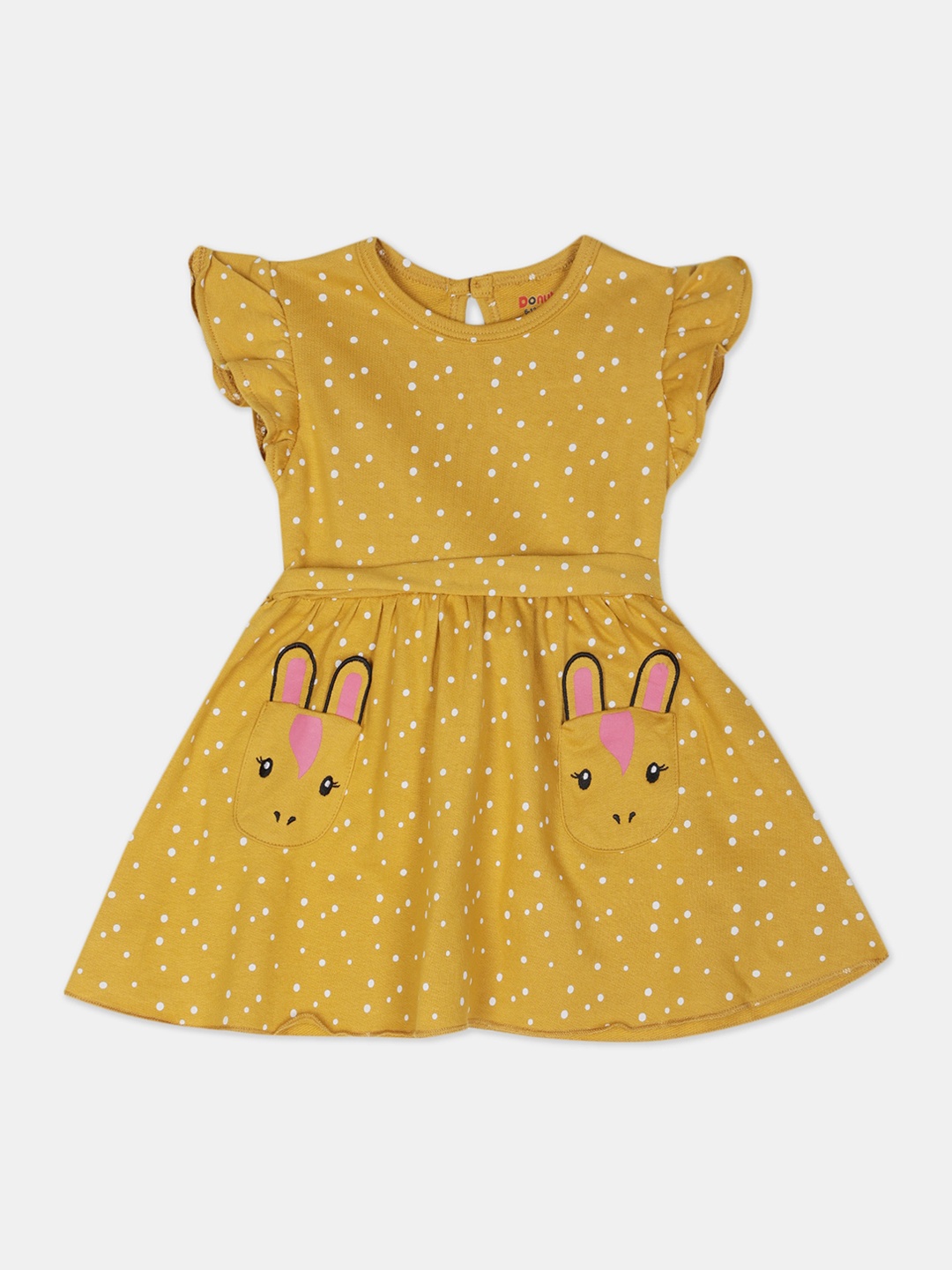 

Donuts Girls Mustard Printed Fit and Flare Dress
