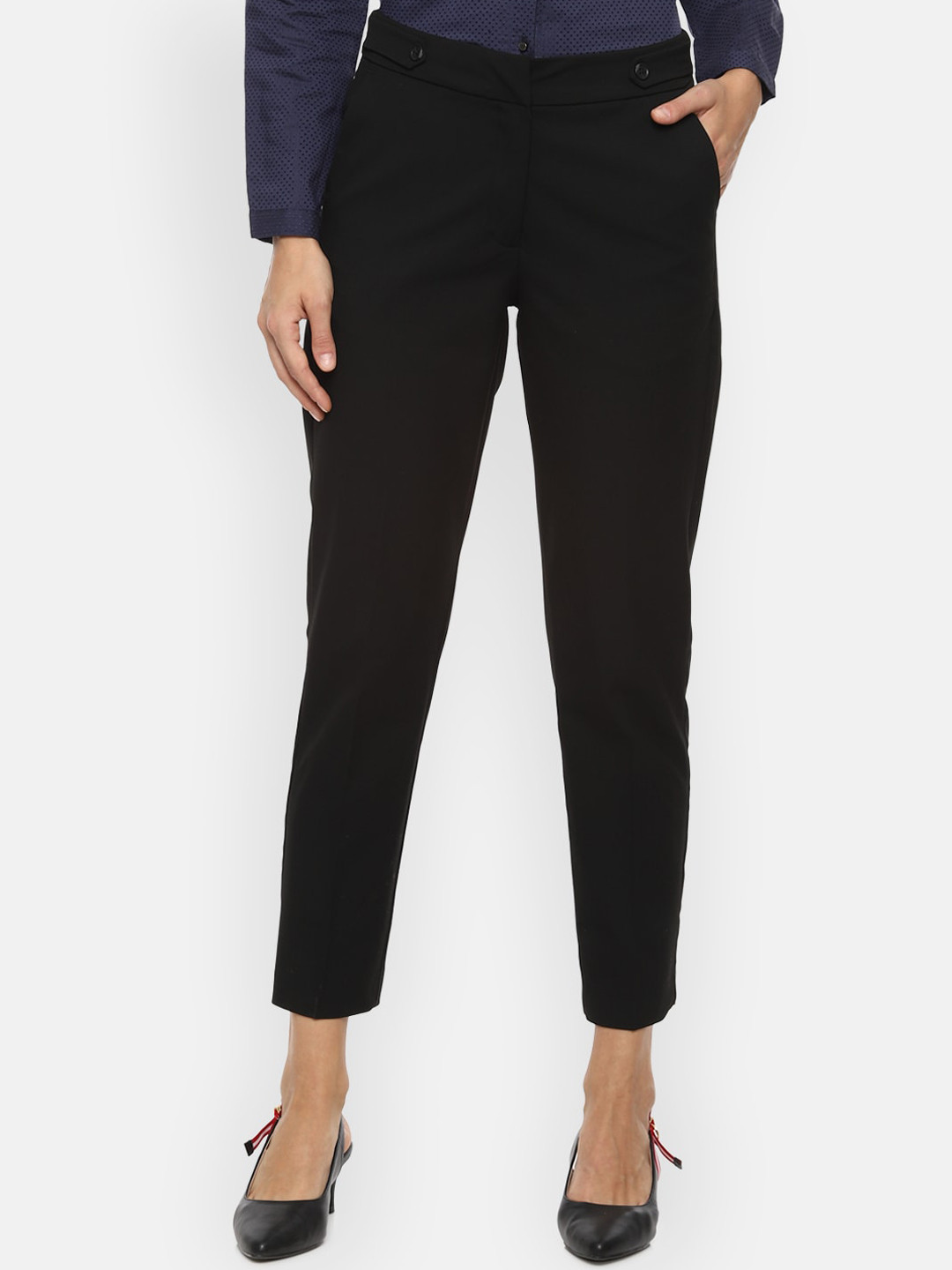 

Van Heusen Woman Women Black Regular Fit Solid Formal Trousers