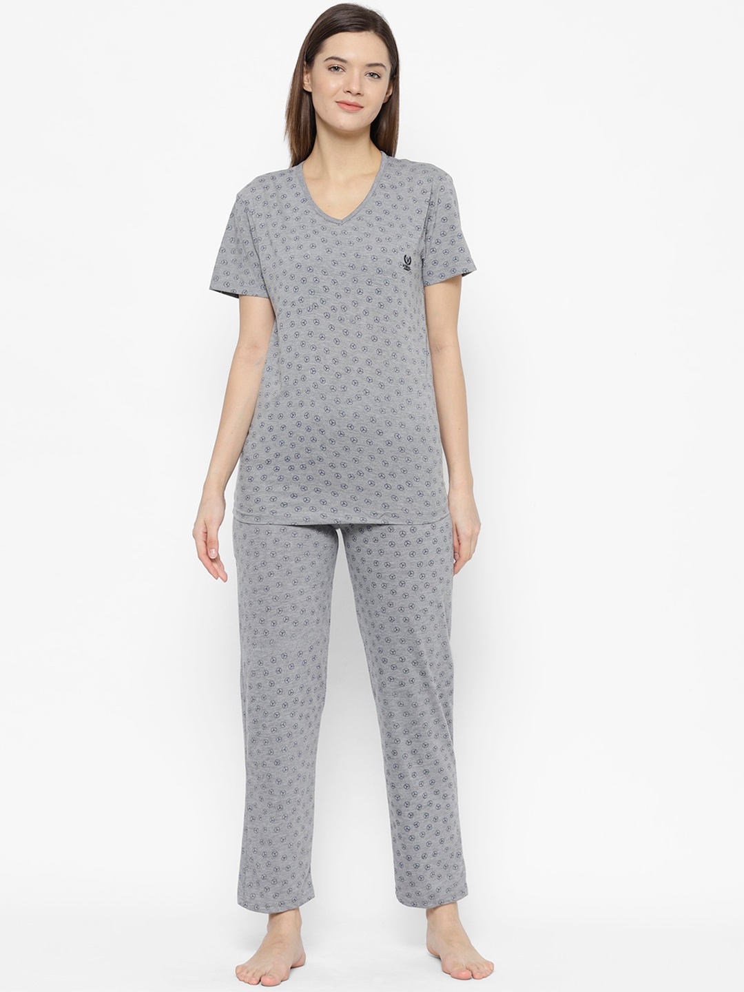 VIMAL JONNEY Women Grey & Blue Printed Night suit