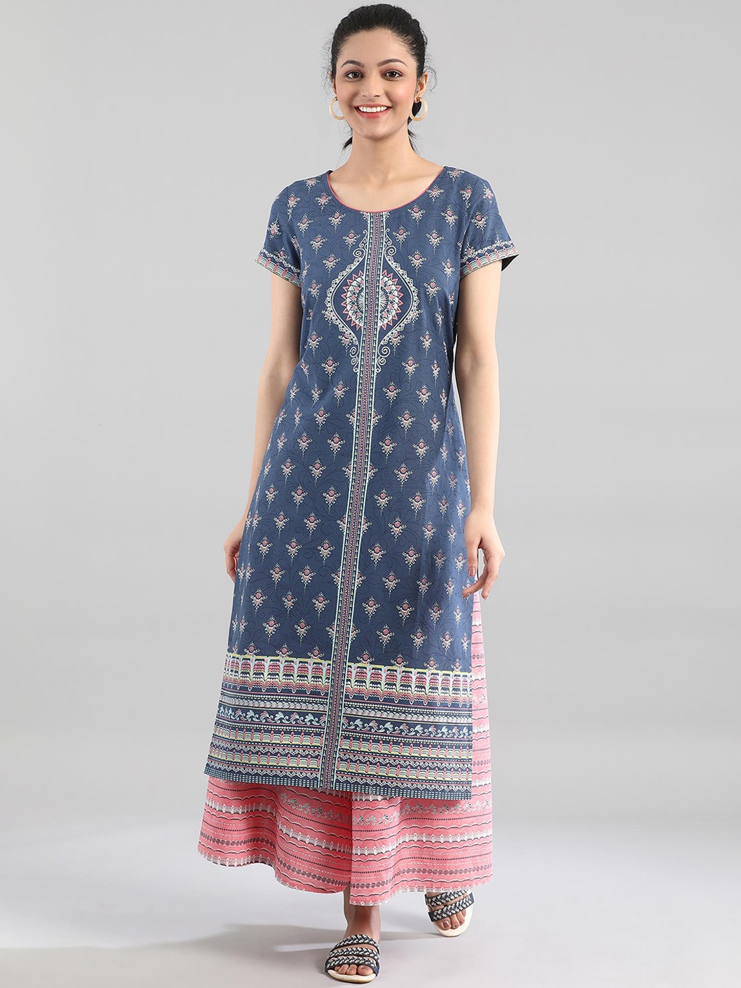 

AURELIA Women Blue & Off White Ethnic Motifs Printed Kurta