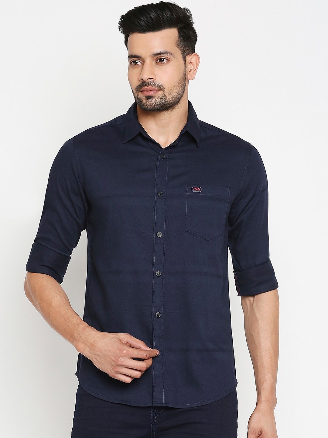 

Mufti Men Navy Blue Slim Fit Solid Casual Shirt